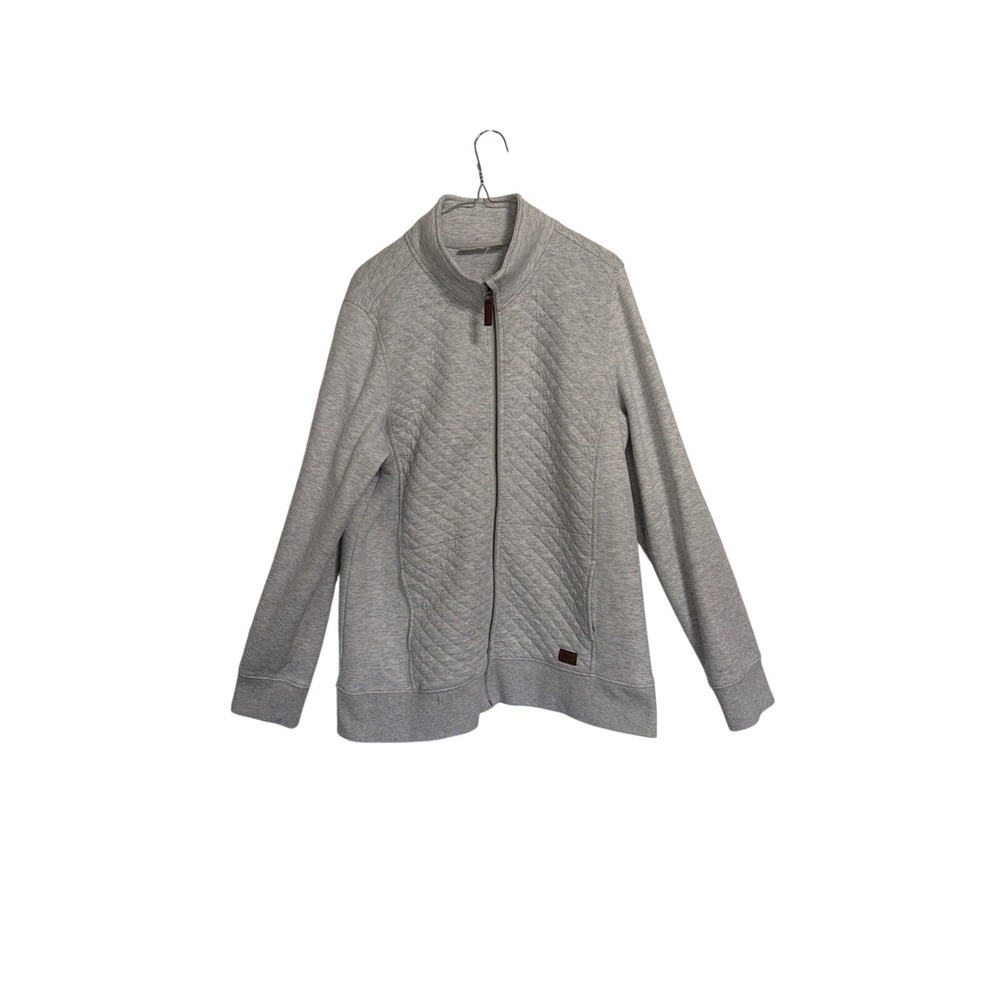 LL Bean Womens XL Tall Gray Quilted Full Zip Mock Neck Sweatshirt Jacket 515668